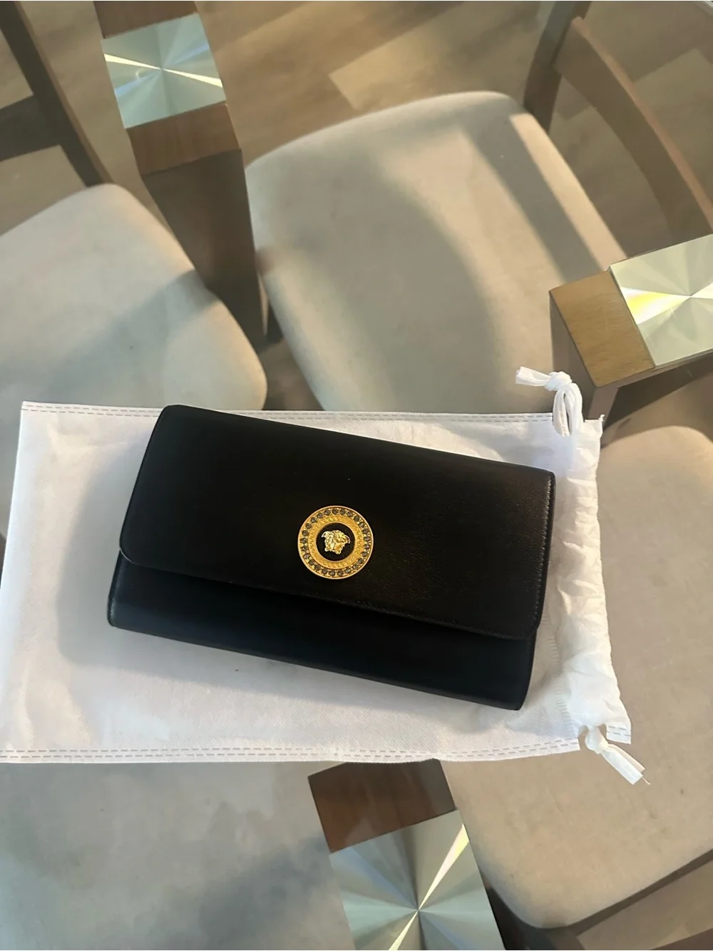 Versace Black Leather Medallion Chain Shoulder Bag